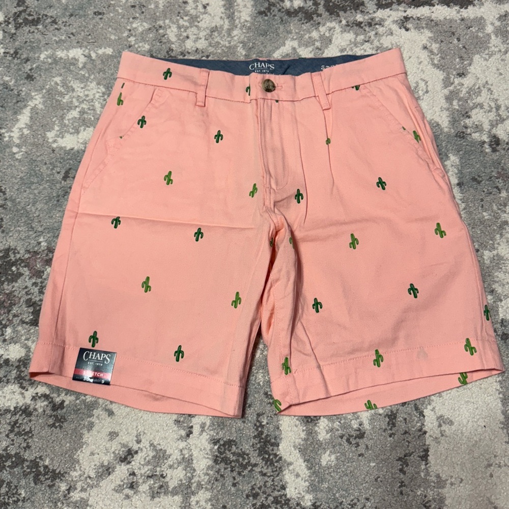Chaps Light Pink Shorts with Green Cactus Design